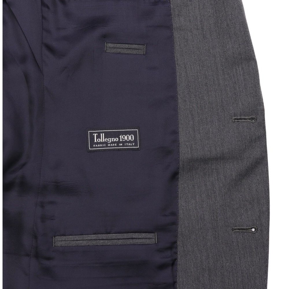 J Crew Ludlow Tollegno 1900 Wool Suit 40L Gray Herringbone 35 X 33 Flat Front - Picture 10 of 14